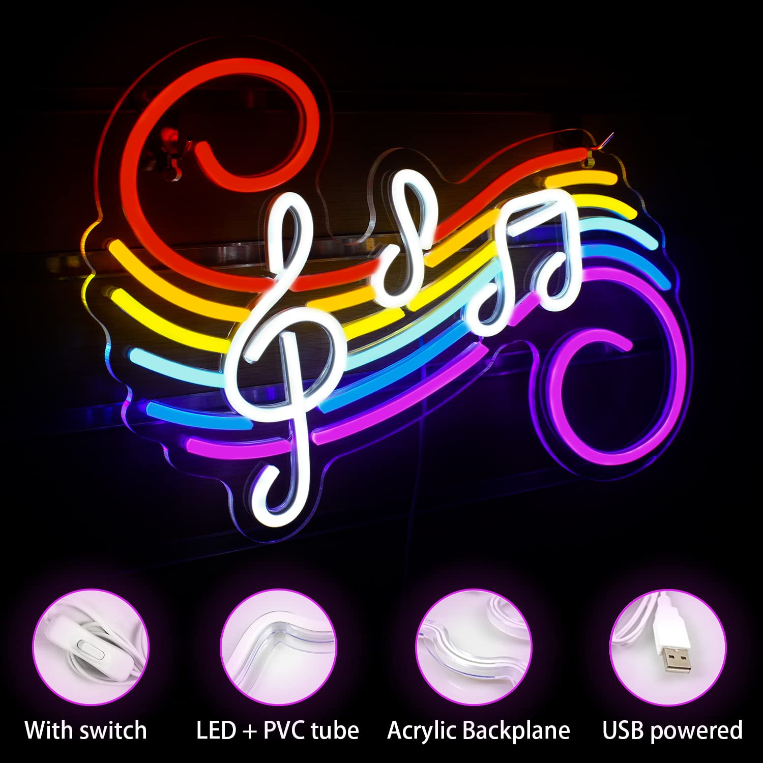 Lampu Neon Tanda Not Musik, Da - Led Lighting Wall Decor ulasan dan harga